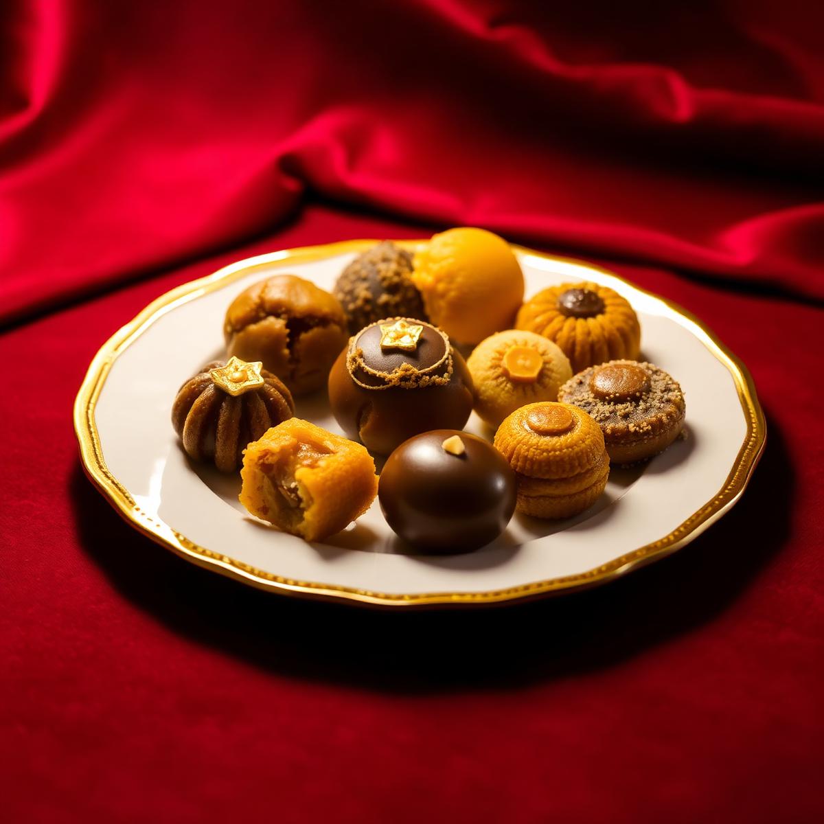 Traditional Indian sweets arranged on a gold-rimmed plate